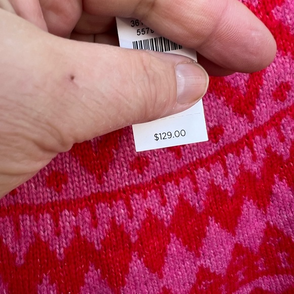 NWT Talbots Gorgeous Red Pink Woven Fair Isle Long Sleeve Sweater - Picture 3 of 5
